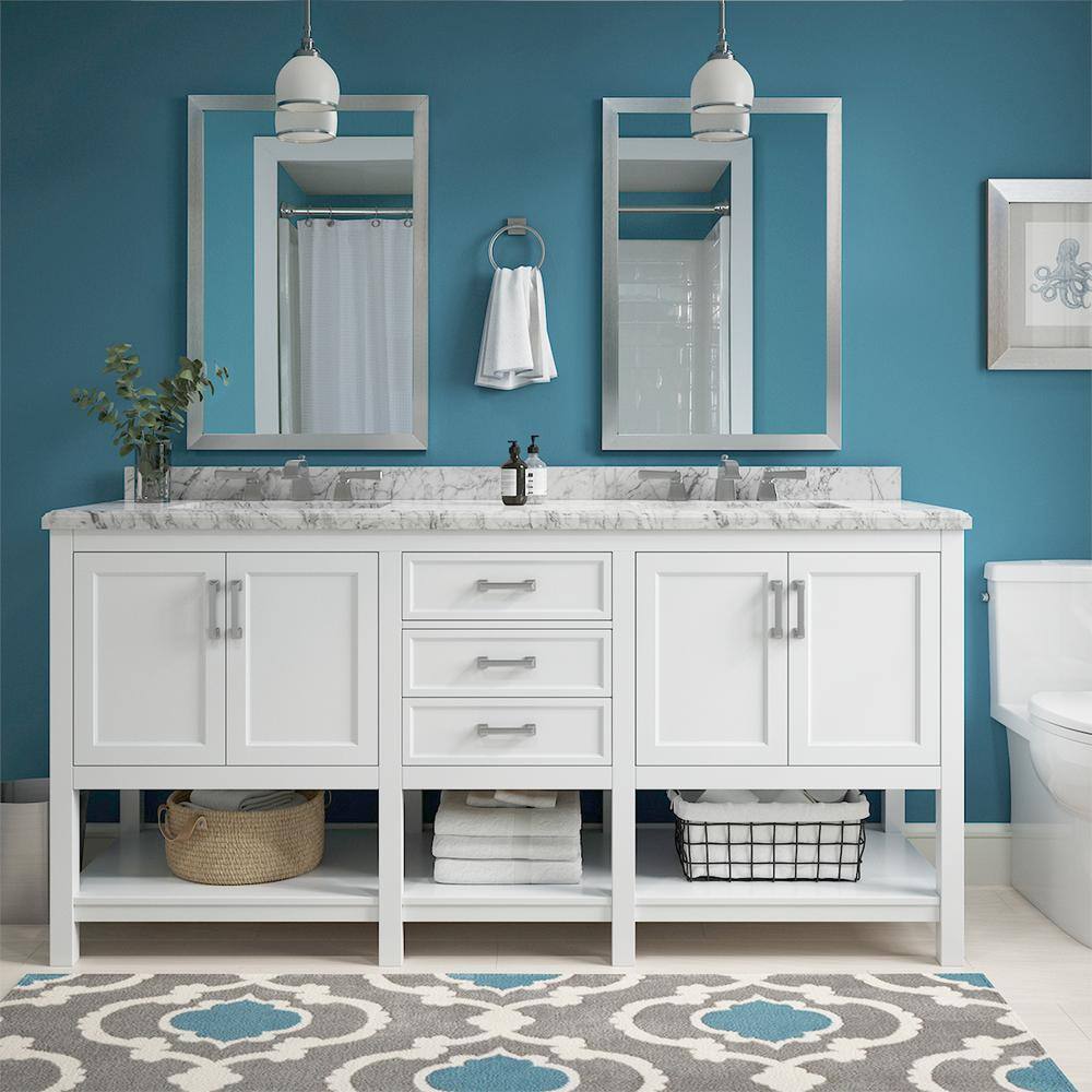 Affinity 72" Double Sink Vanity with White & Gray Carrara Marble Top